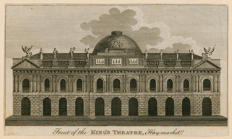 Framsidan av Kings Theatre, Haymarket, London av English School