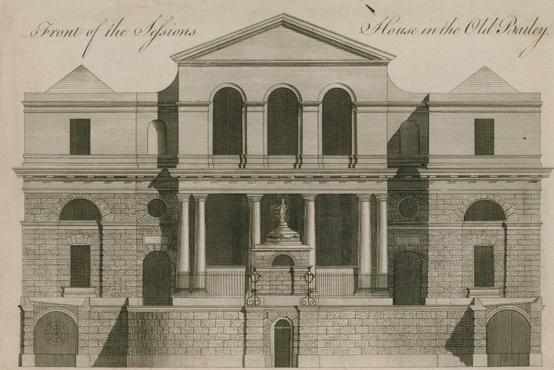 Framsidan av Sessions House i Old Bailey av English School