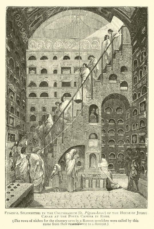 Begravningsfester i Columbarium (upplyst duvhus) i huset Julius Caesar vid Porta Capena i Rom av English School