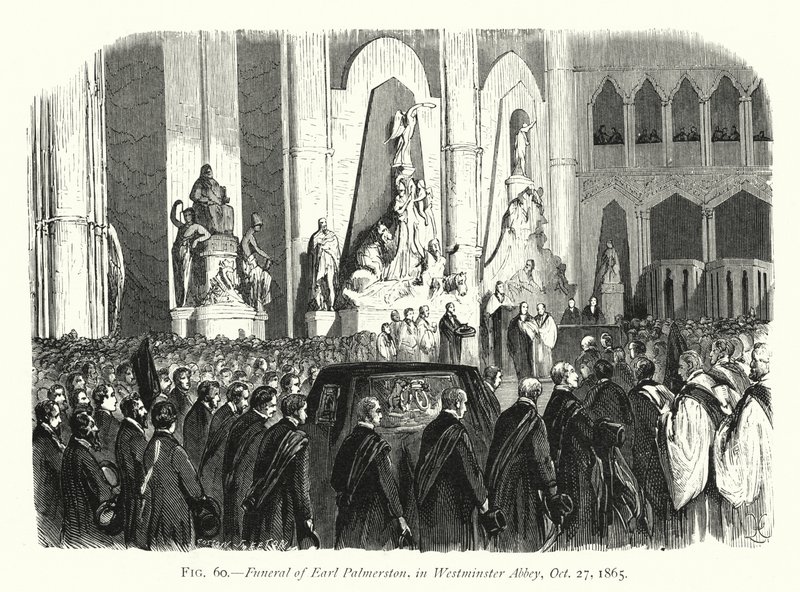 Earl Palmerstons begravning i Westminster Abbey, 27 oktober 1865 (gravyr) av English School