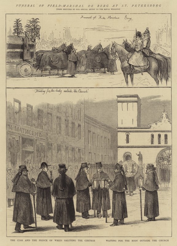 Fältmarskalk de Bergs begravning i St Petersburg (gravyr) av English School