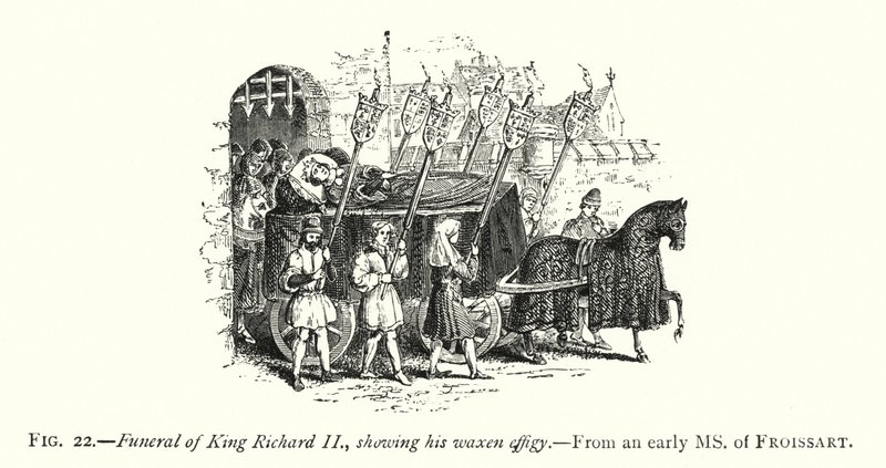 Begravning av kung Richard II, som visar hans vaxbild (gravyr) av English School