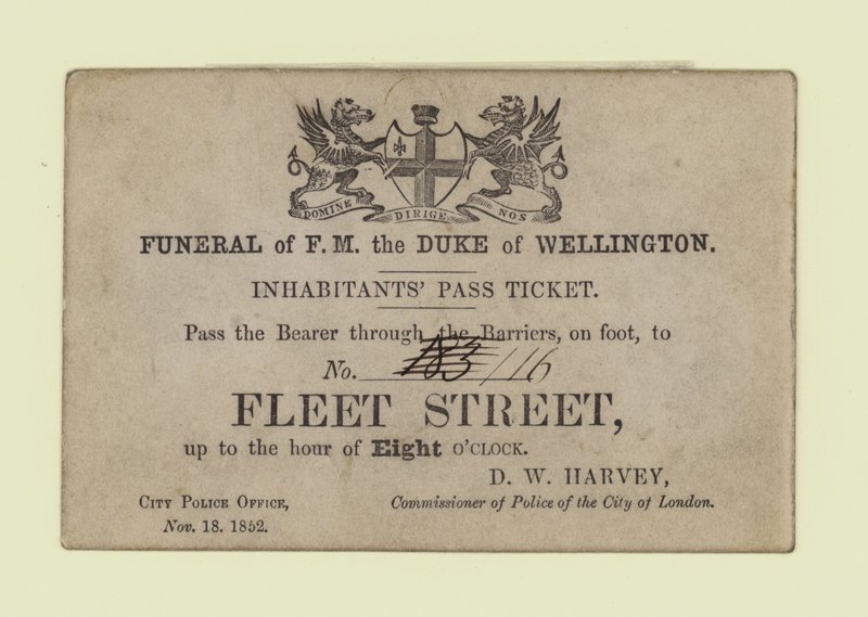 Begravning av The Duke of Wellington, Inhabitants Pass Ticket av English School