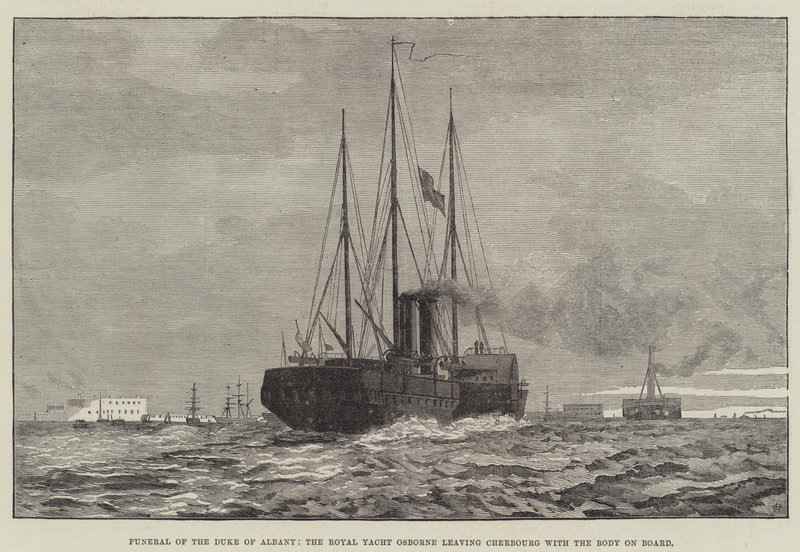 Begravning av hertigen av Albany, Royal Yacht Osborne lämnar Cherbourg med kroppen ombord (gravyr) av English School