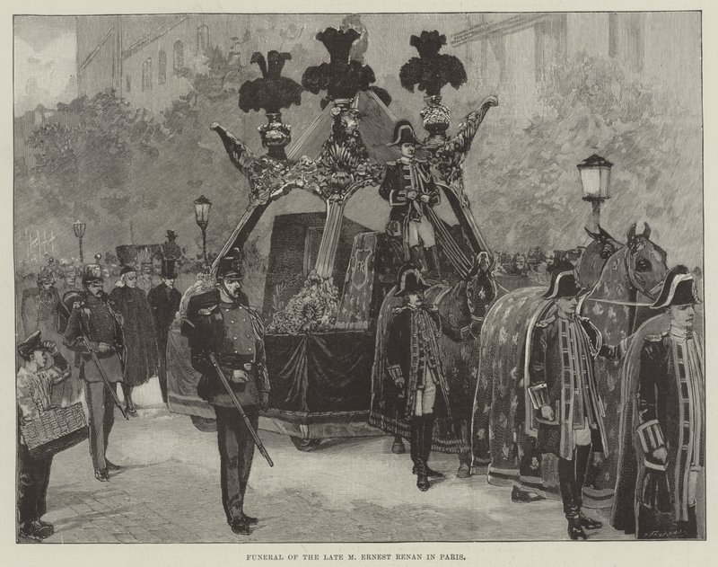 Begravning av avlidne M Ernest Renan i Paris (gravyr) av English School
