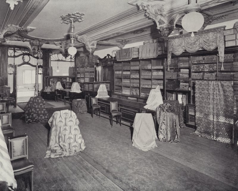 Inredningsdraperiavdelning, Harrods (litho) av English School