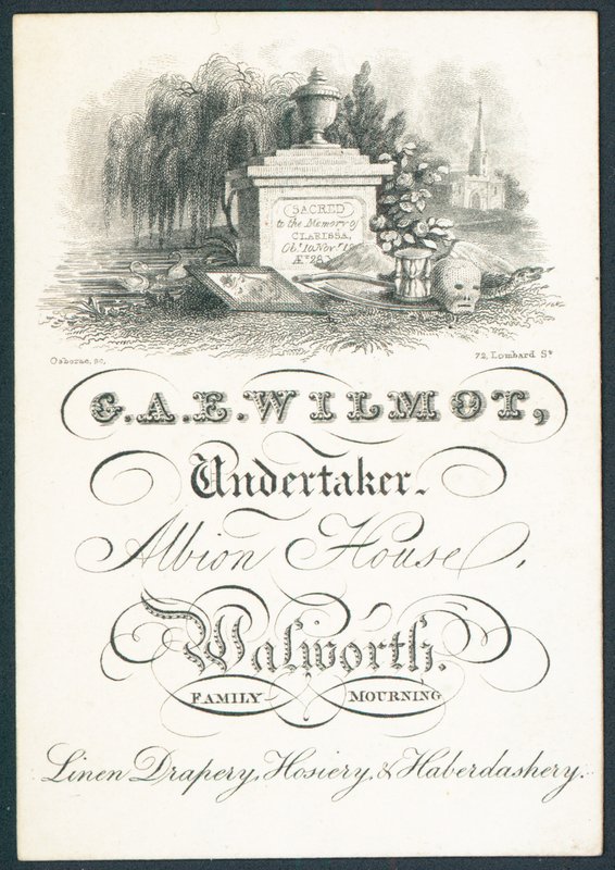 G A E Wilmot, begravningsentreprenör, handelskort av English School
