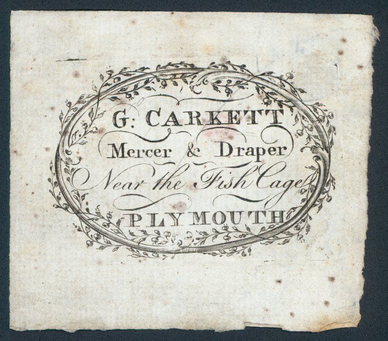G Carkett, mercer och draper, handelskort av English School