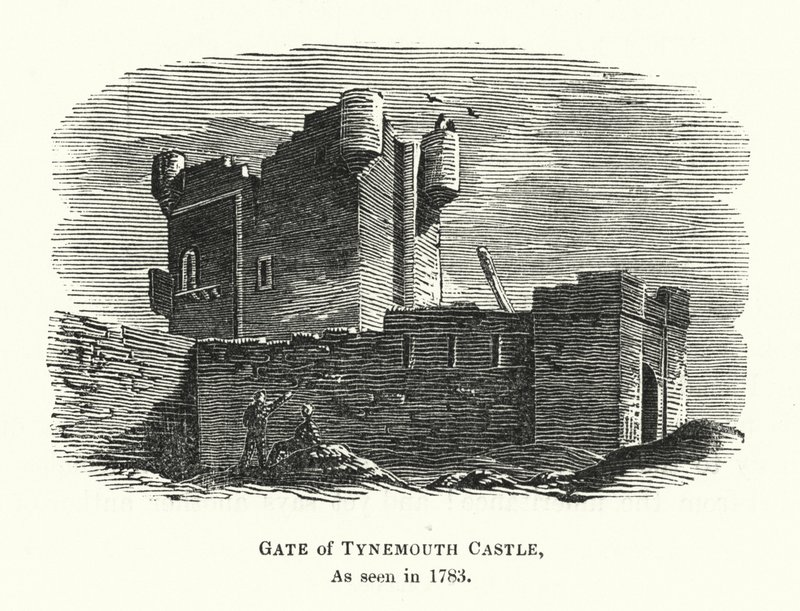 Gate of Tynemouth Castle, som sett 1783 (gravyr) av English School