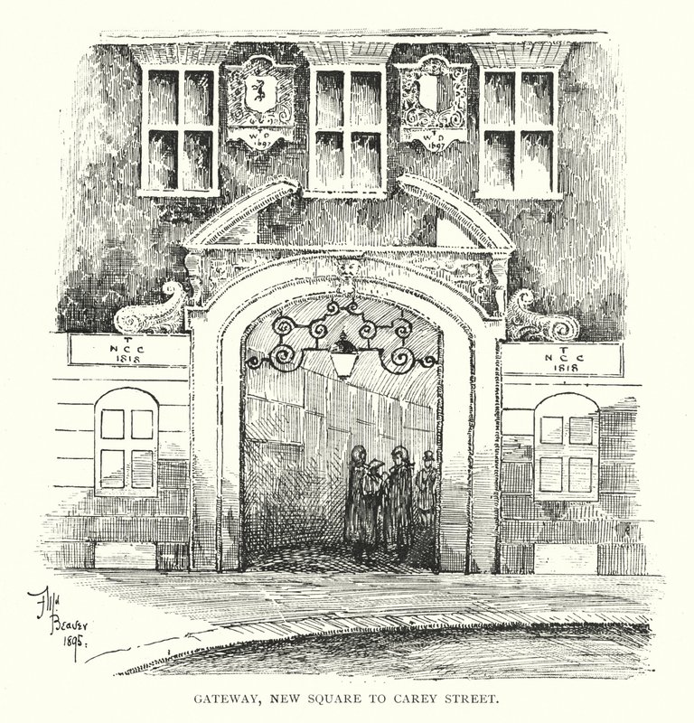 Gateway, New Square till Carey Street (litho) av English School