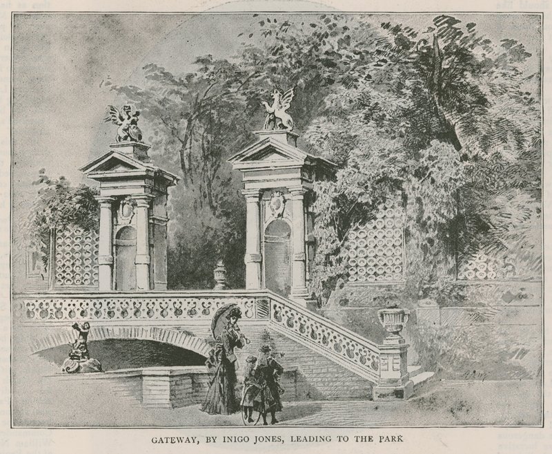 Gateway, av Inigo Jones, som leder till parken, Holland House av English School