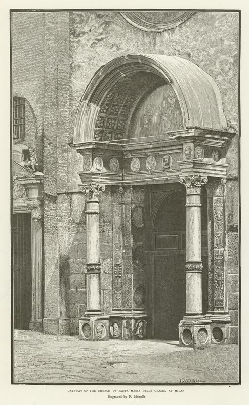 Porten till kyrkan Santa Maria Delle Grazie, i Milano av English School