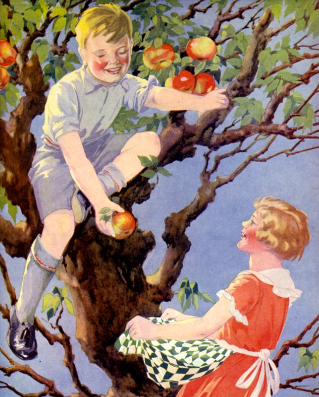 Samla äppelgrödan (färg litho) av English School