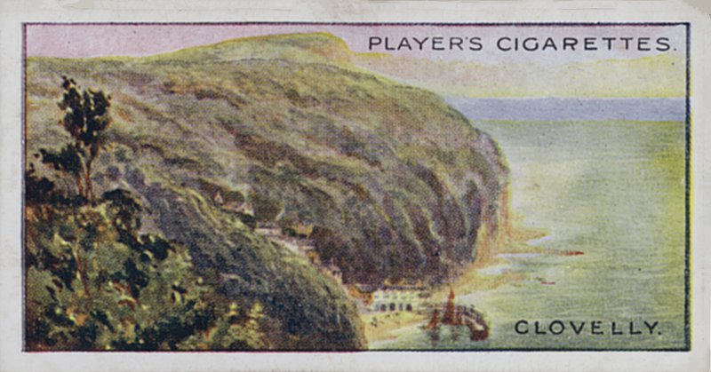 Pärlor i det brittiska landskapet: Clovelly (färglitografi) av English School