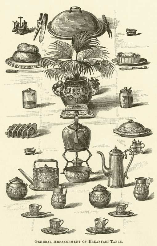 Allmänt arrangemang av frukostbord (gravyr) av English School