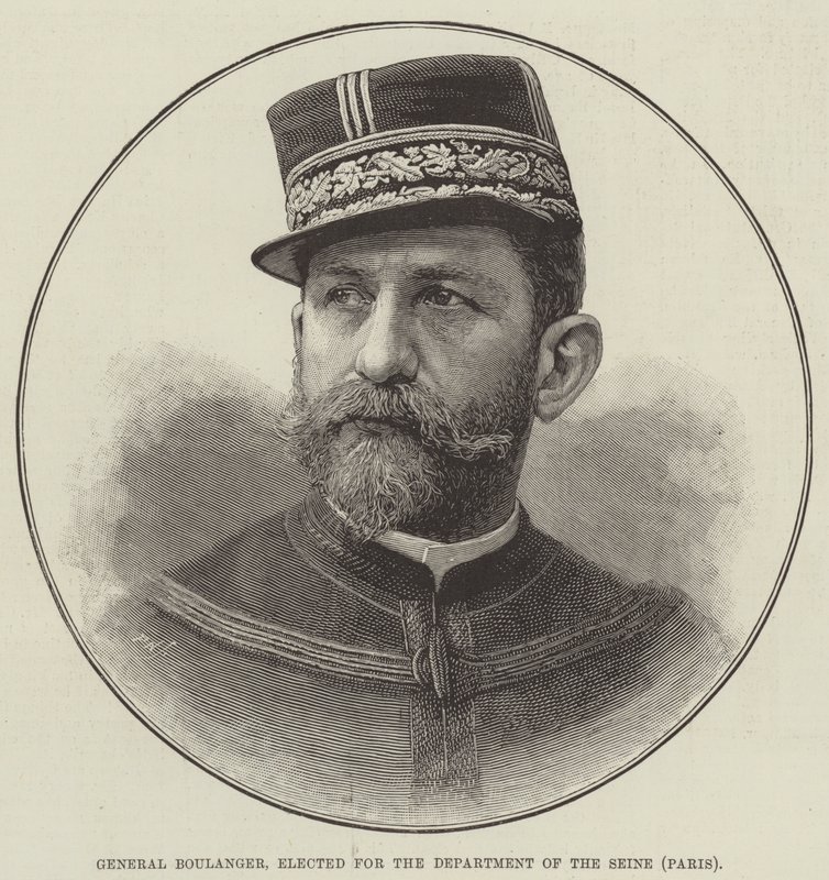 General Boulanger, vald för departementet Seine, Paris (gravyr) av English School