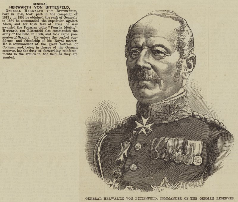 General Herwarth von Bittenfeld, befälhavare för de tyska reservaten (gravyr) av English School