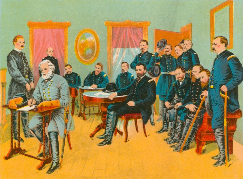 General Lee undertecknar fredsvillkoren som utarbetats av General Grant av English School