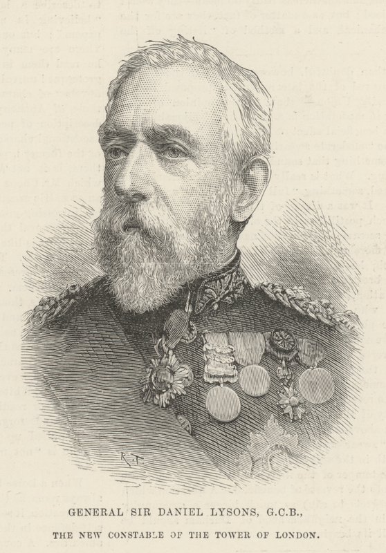 General Sir Daniel Lysons, GCB, New Constable of the Tower of London (gravyr) av English School