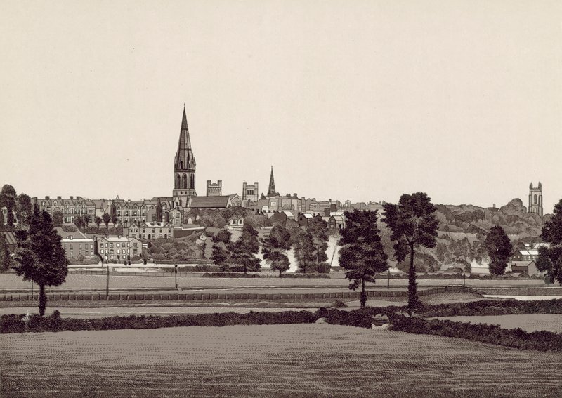 Allmän vy över Exeter (litografi) av English School