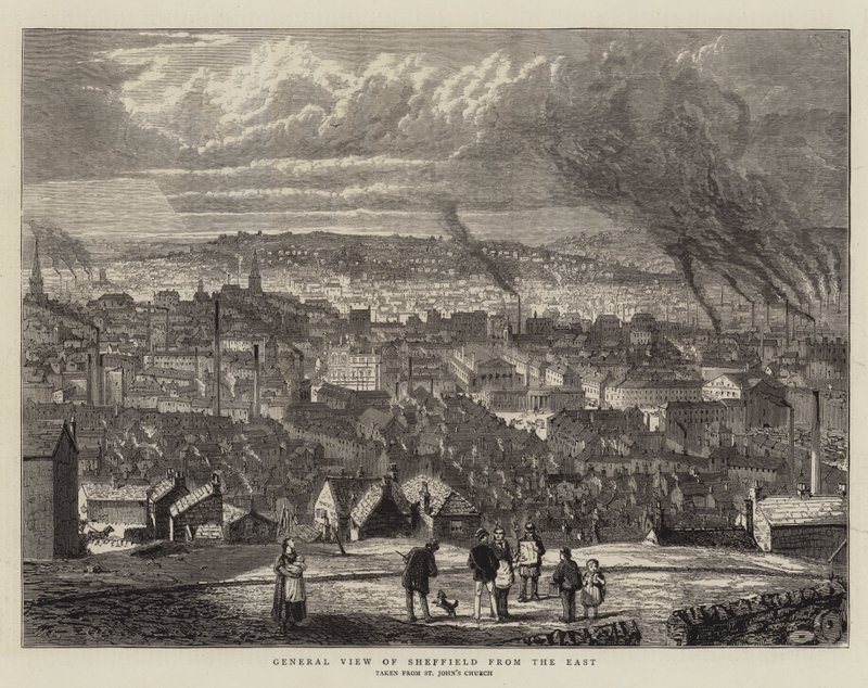 Allmän bild av Sheffield från öster (gravyr) av English School