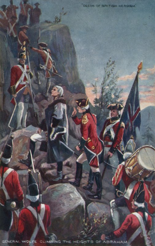 General Wolfe klättrar på Abrahams höjder, Quebec, 1759 av English School