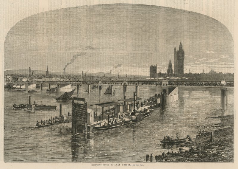 Översikt över Charing Cross Railway Bridge av English School