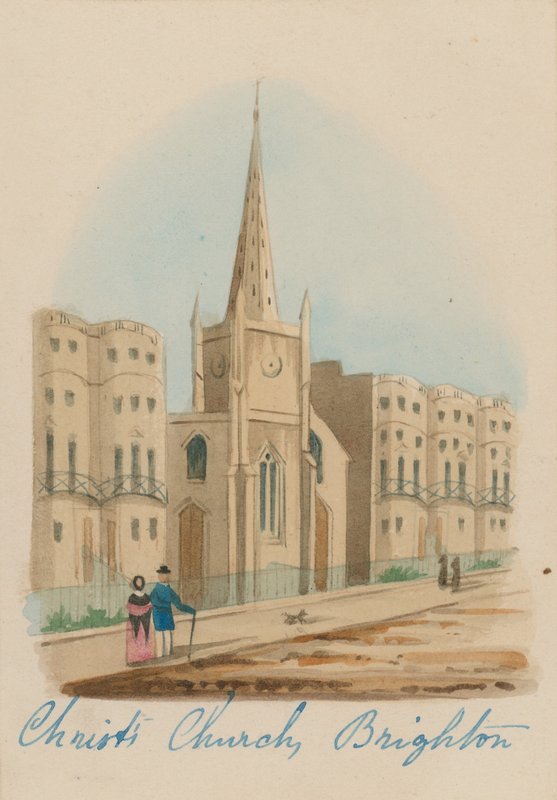 Allmän syn på Christ Church i Brighton (wc på papper) av English School