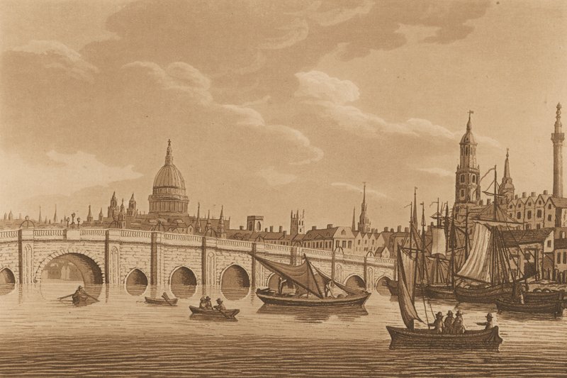 Översikt över London Bridge av English School