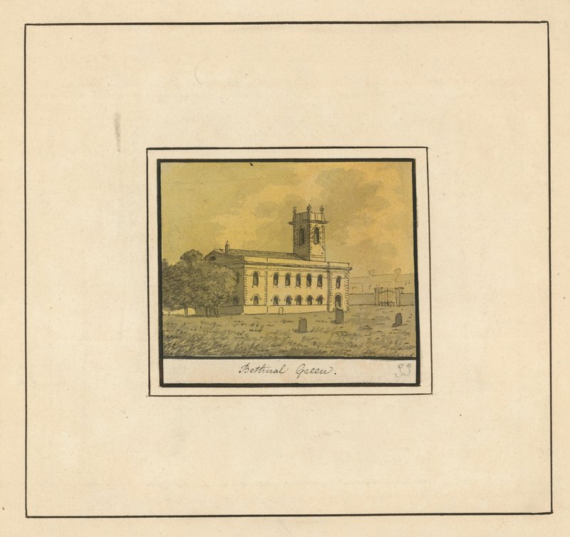 Allmän bild av en kyrka i Bethnal Green (bläck på papper) av English School