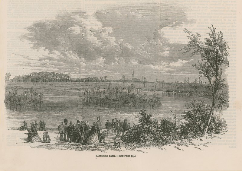 Allmän bild av människor i Battersea Park av English School