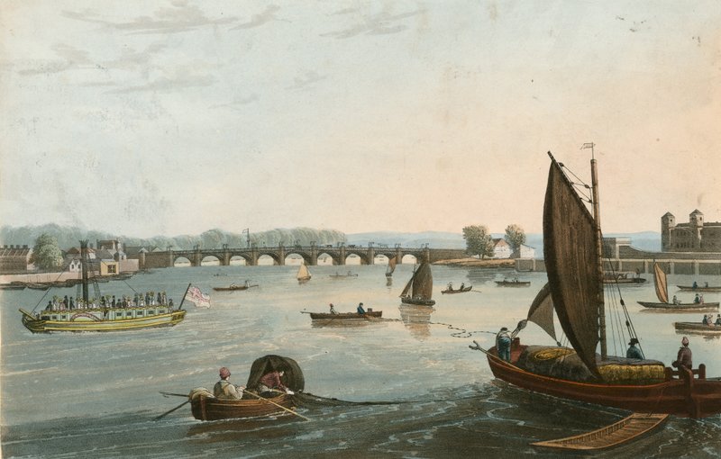 Översikt över den gamla Vauxhall Bridge av English School