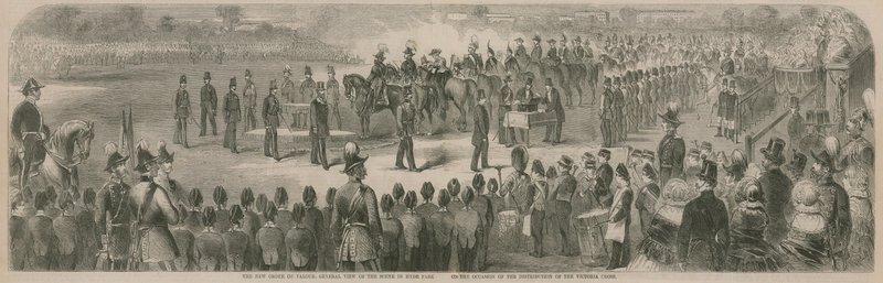 Allmän bild av scenen i Hyde Park i samband med utdelningen av Victoria Cross av English School