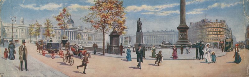 Översikt över det sydöstra hörnet av Trafalgar Square av English School