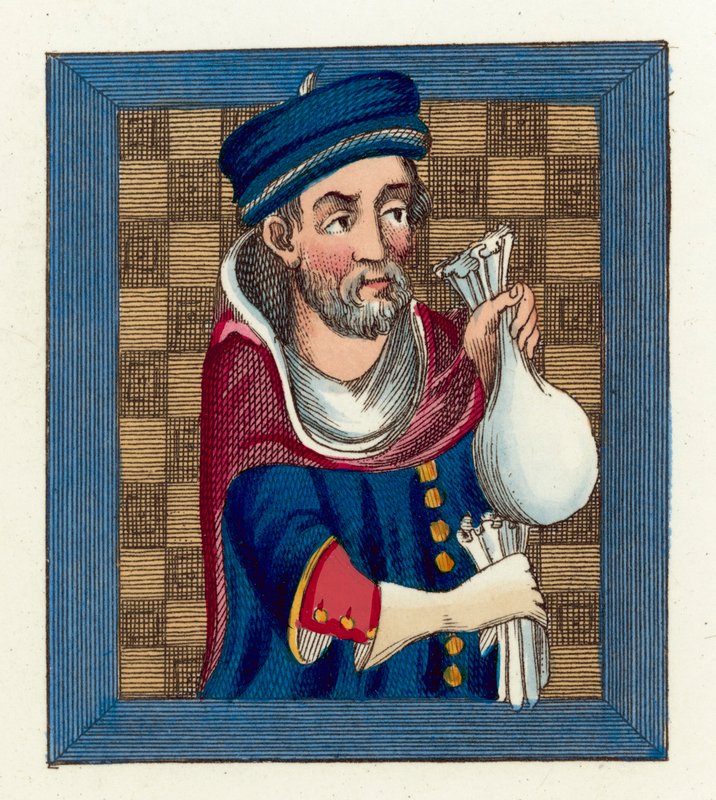 Geoffry De Lucy (färgad gravyr) av English School