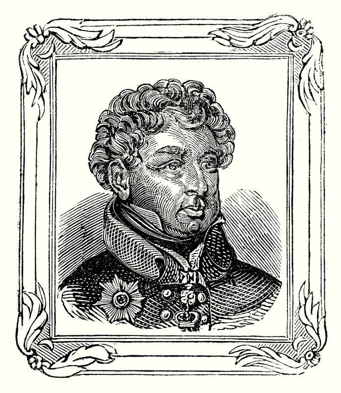 George Augustus Frederick IV, son till George III föddes den 12 augusti 1762, proklamerades den 31 januari 1820 och kröntes den 19 juli 1821 (gravyr) av English School