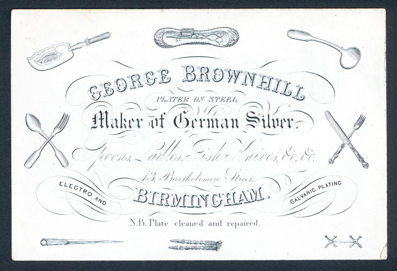 George Brownhill, tillverkare av tyskt silver, handelskort av English School