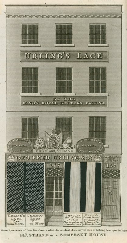 George Frederick Urling & Co, spetsförsäljare, 147 Strand, nära Somerset House, London av English School