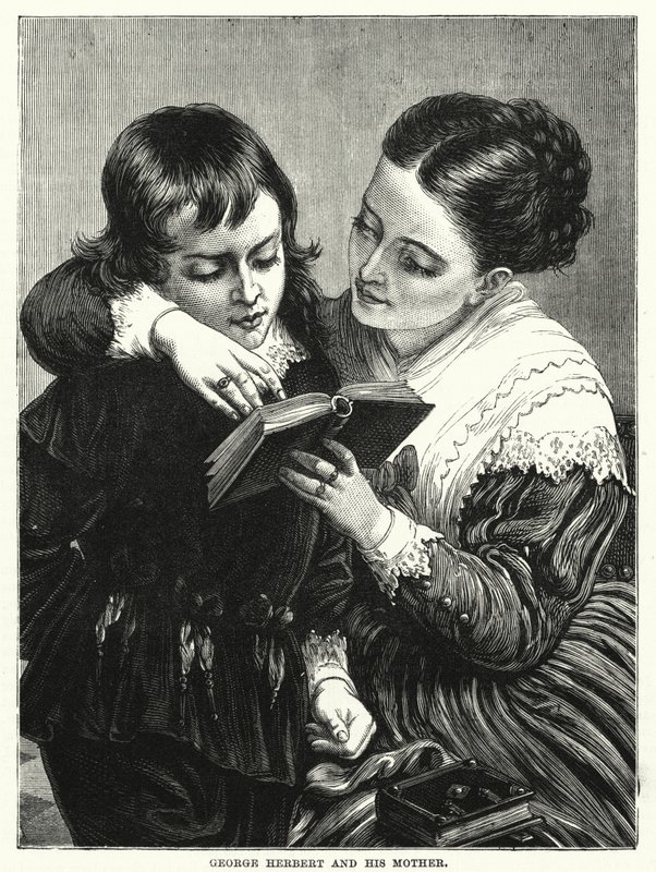 George Herbert och hans mor (gravyr) av English School