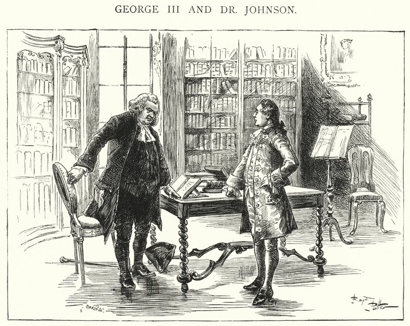 George III och Dr Johnson (gravyr) av English School