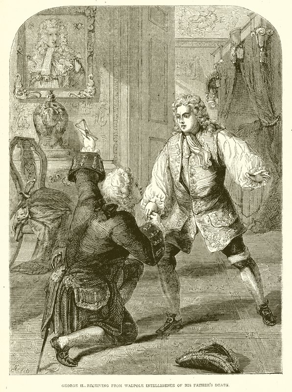 George II., tar emot från Walpole Intelligence of his Fathers Death av English School