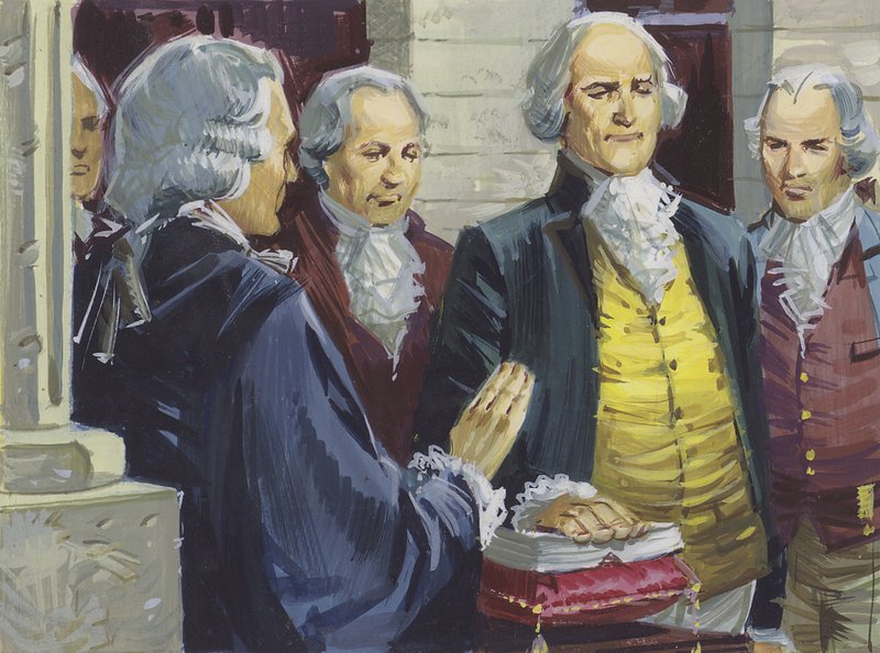 George Washington svurs in som USA:s första president i New York av English School