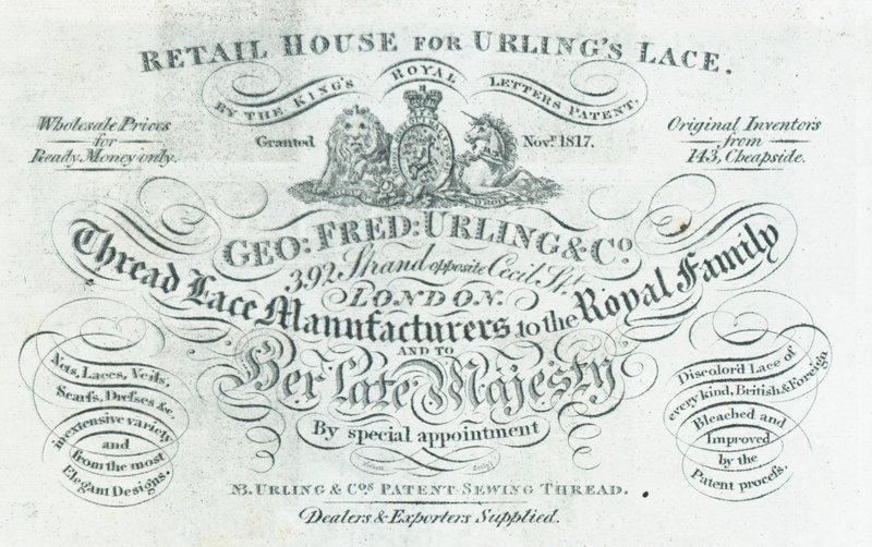 George Fred Curling & Co, tillverkare av trådspetsar, handelskort av English School