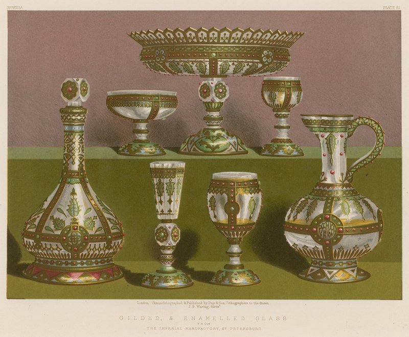 Förgyllt och emaljerat glas från The Imperial Manufactory, St Petersburg av English School