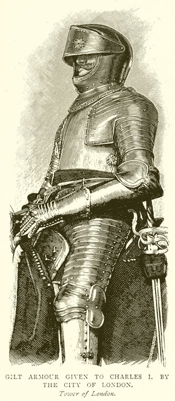 Förgylld rustning ges till Charles I. Av London City av English School