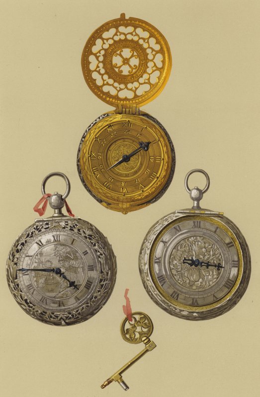 Förgylld Clock-Watch, Silver Alarum Clock-Watch av English School