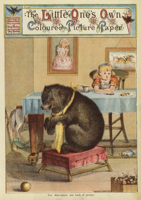 Flicka vid bordet med en björn (chromolitho) av English School