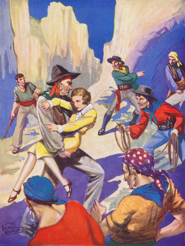Flicka som kidnappas av pirater (färg litho) av English School