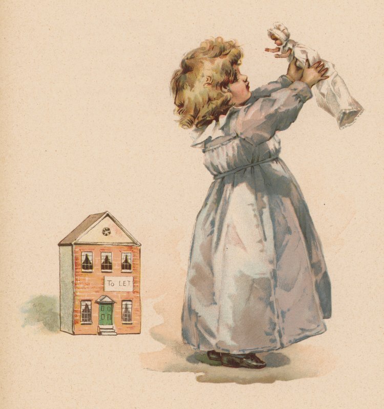 Flicka med docka (chromolitho) av English School