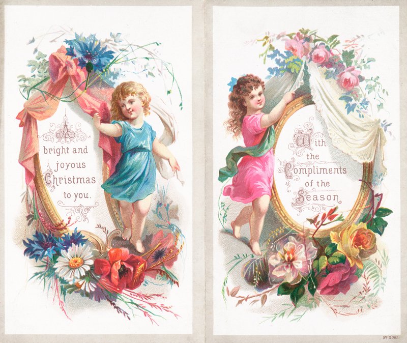 Flickor och blommor, julkort av English School